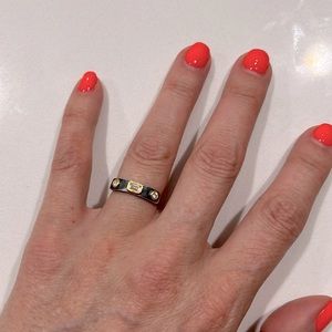 Lika Behar silver ring with 18k gold and three bezel set diamonds.